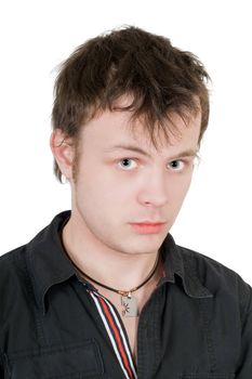 Portrait of the offended young man. Isolated