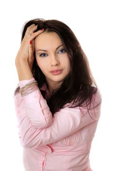 Portrait of attractive young woman in pink shirt