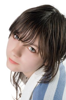 Portrait of the pretty girl. Isolated on white