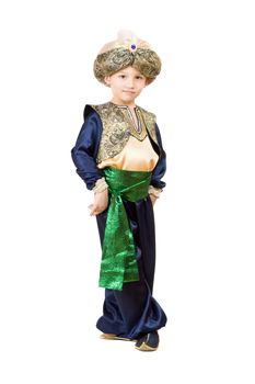Little boy wearing oriental costume.  Isolated on white