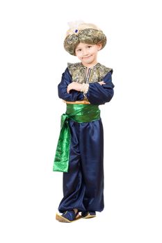 Boy wearing oriental costume.  Isolated on white
