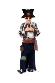 Little boy dressed as a pirate. Isolated on white