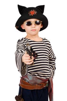 Portrait of a boy dressed as pirate. Isolated
