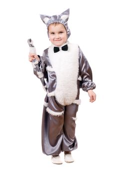 Little boy dressed as cat. Isolated on white