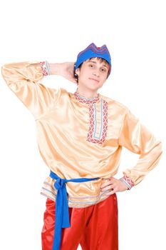 Portrait of young man in the Russian national costume. Isolated