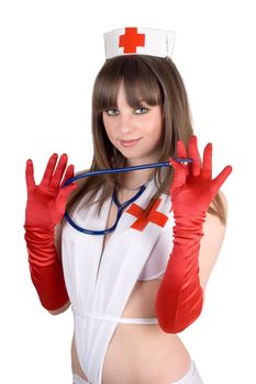 Portrait of the sexy nurse with a stethoscope. Isolated