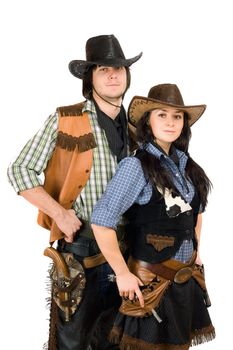 Portrait of a young cowboy and cowgirl