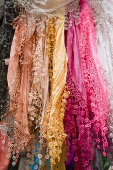 Display of colorful oriental scarves