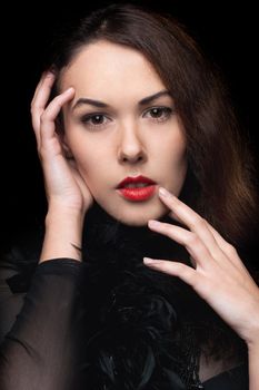 Closeup portrait of mysterious young woman. Isolated