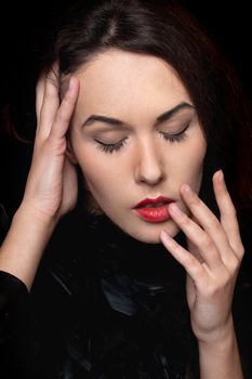 Portrait of young lady with closed eyes