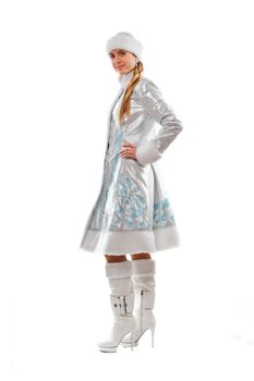 Charming Snow Maiden. Isolated on white background