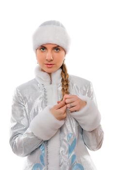 Portrait of a lovely Snow Maiden. Isolated on white