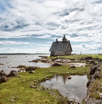 Church on the White Sea. Rabocheostrovsk, Karelia, Russia.