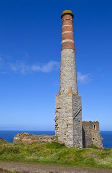 Remains of the old Engine house chimneys at Levant Tin Mine - located very close to Geevor Tin Mine in Cornwall, England.