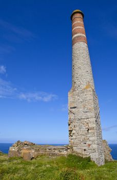 Remains of the old Engine house chimneys at Levant Tin Mine - located very close to Geevor Tin Mine in Cornwall, England.