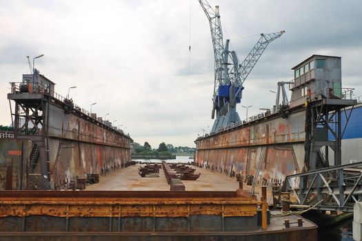 Empty dry dock at the shipyard, the Netherlands