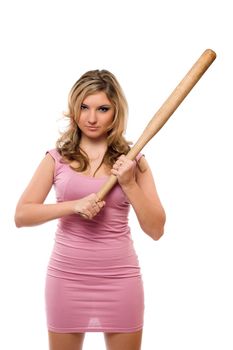 Portrait of beautiful young blonde with a bat in their hands