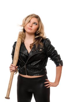 Portrait of pretty blonde with a bat in their hands