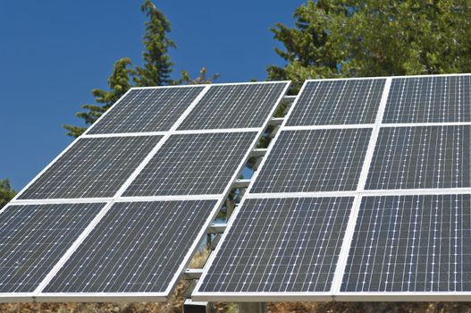 Photovoltaic silicon panels with tilted single axis track system in a small solar power plant, Portugal