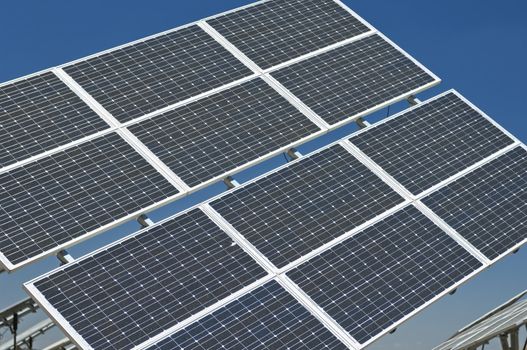 Photovoltaic silicon panels with tilted single axis track system in a small solar power plant, Portugal