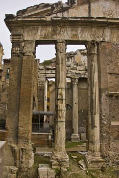 ruins of Portico d'Ottavia in roman ghetto, rome