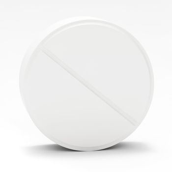 White medical pill on white background, with shadow