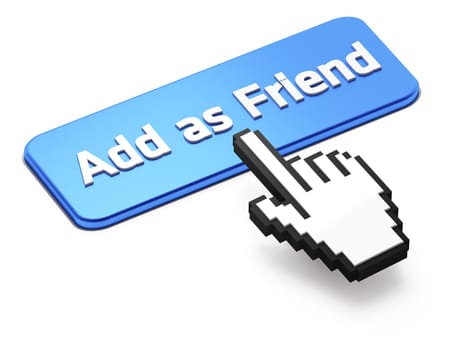 Hand-shaped mouse cursor press Add as Friend button on dark background