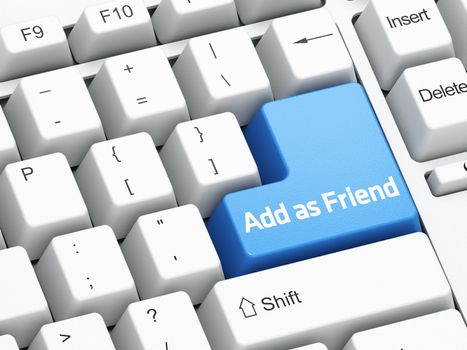 Keyboard with blue Add As Friend button, social network concept