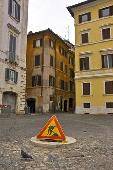 road signal in roman street, rome, italy