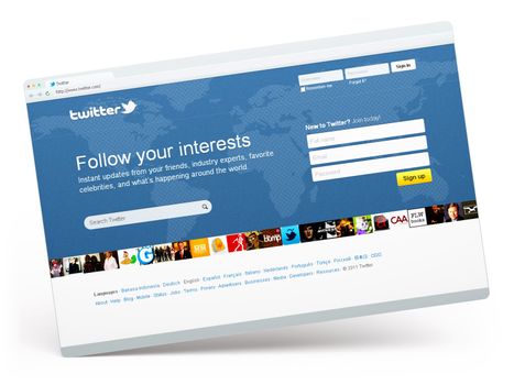 Minsk - August 30: Twitter.com home page, the most popular microblogging site on August 29, 2011 in Minsk, Belarus.