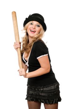 Portrait of cheerful girl with a bat in their hands