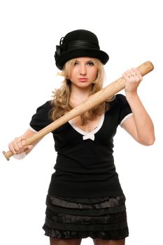 Portrait of angry young lady with a bat in their hands