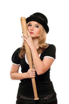 Portrait of attractive lady with a bat in their hands