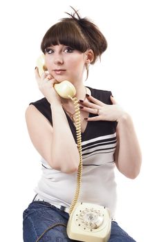 The mad housewife with phone. funny picture