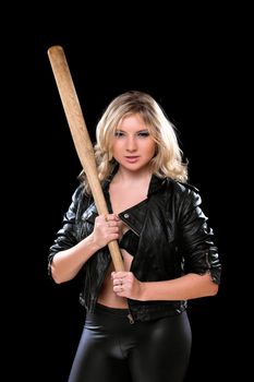 Nice young woman with a bat in their hands. Isolated