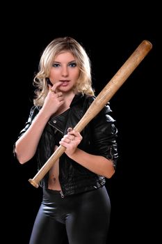 Sexy young woman with a bat in their hands. Isolated