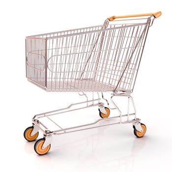 Shopping cart isolated on white background with light shodows and reflection