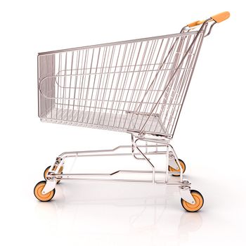 Shopping cart isolated on white background with light shodows and reflection