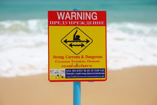Beach warning sign in Thailand