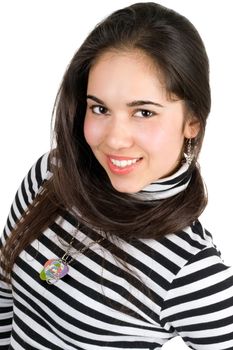 Portrait of the playful girl in striped blouse
