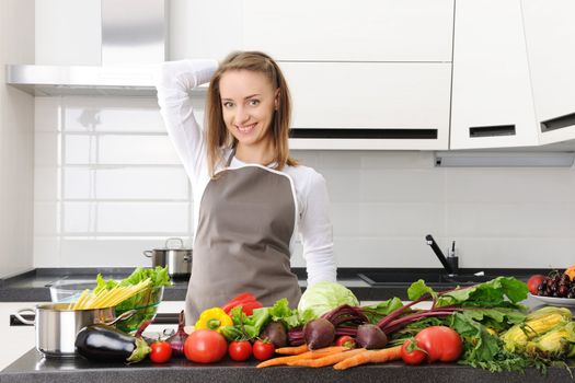 Woman cooking in modern kitchen
