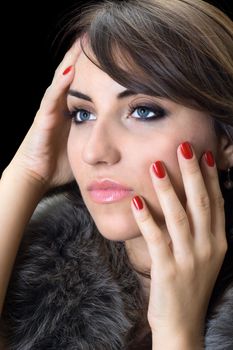 Portrait of attractive brunette with dreamy look. Isolated