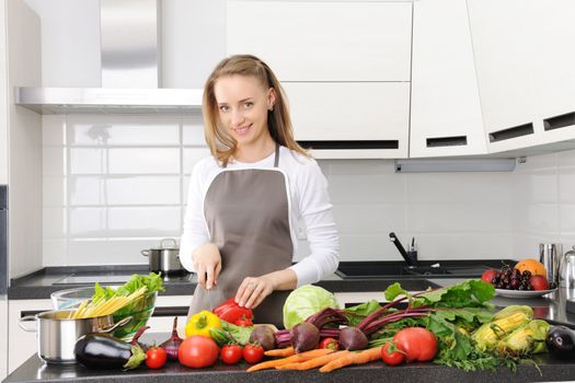 Woman cooking in modern kitchen