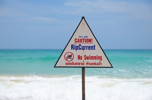 Beach warning sign in Thailand