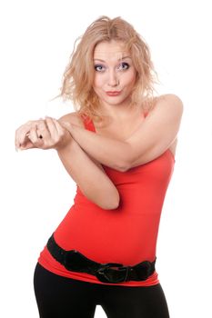 Portrait of funny young blonde. Isolated on white