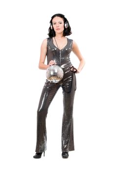 Attractive young woman with a mirror ball in her hands