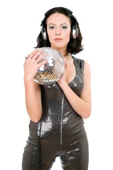 Portrait of woman with a mirror ball in her hands