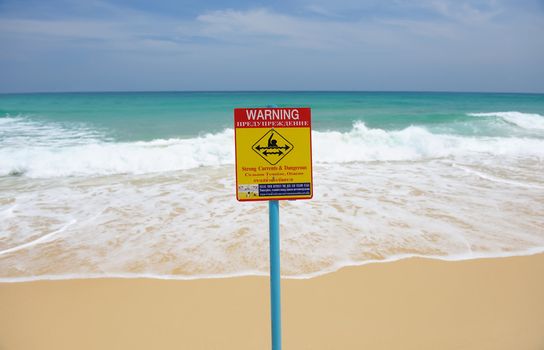 Beach warning sign in Thailand