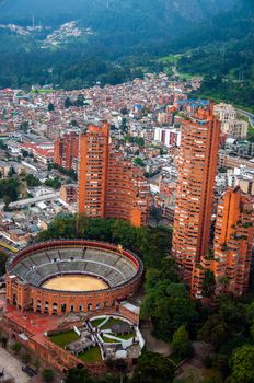 A view of Bogota, Colombia including the Santamaria bullring.
