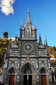 A frontal view of Las Lajas cathedral in Ipiales, Colombia